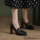 Sapatos Femininos de Couro de Vaca Genuíno para Primavera/Verão – Salto Alto e Plataforma em Preto e Marrom