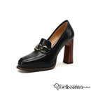 Sapatos Femininos de Couro de Vaca Genuíno para Primavera/Verão – Salto Alto e Plataforma em Preto e Marrom